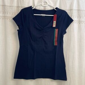 NWT! Merona V neck Shirred Tee Shirt - Size M - Navy